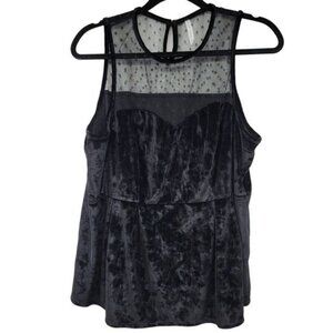 Grayson Threads Illusion Swiss Dot Velvet Sleeveless Top‎ 1X Black